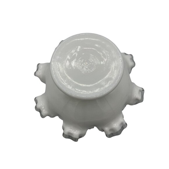 Vtg White Glass with Clear Ribbon Ruffled Footed Compote Candy Dish 4 In Tall - Picture 5 of 9